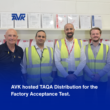 AVK Fusion manufacturing facility in the UK hosting a Factory Acceptance Test with customer representatives, showcasing quality inspection and testing of valves. 