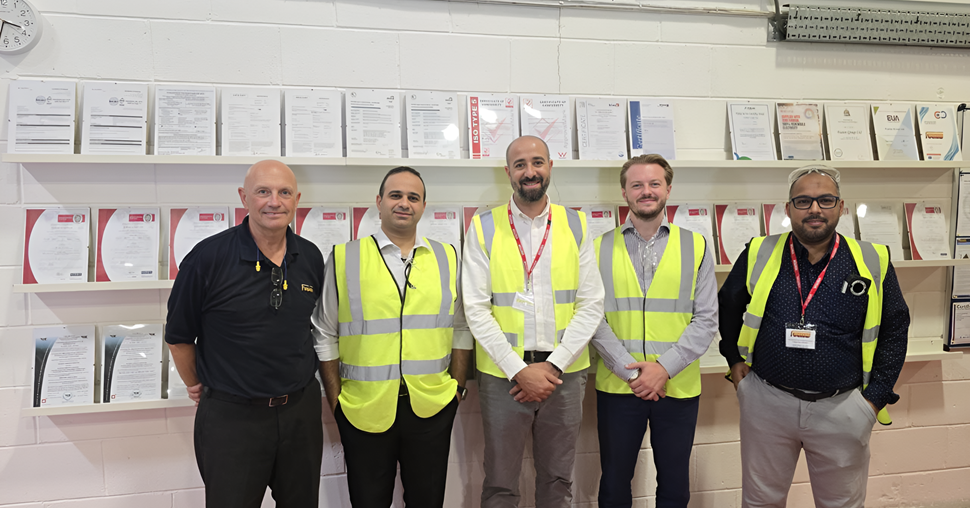 AVK Fusion manufacturing facility in the UK hosting a Factory Acceptance Test with customer representatives, showcasing quality inspection and testing of valves. 